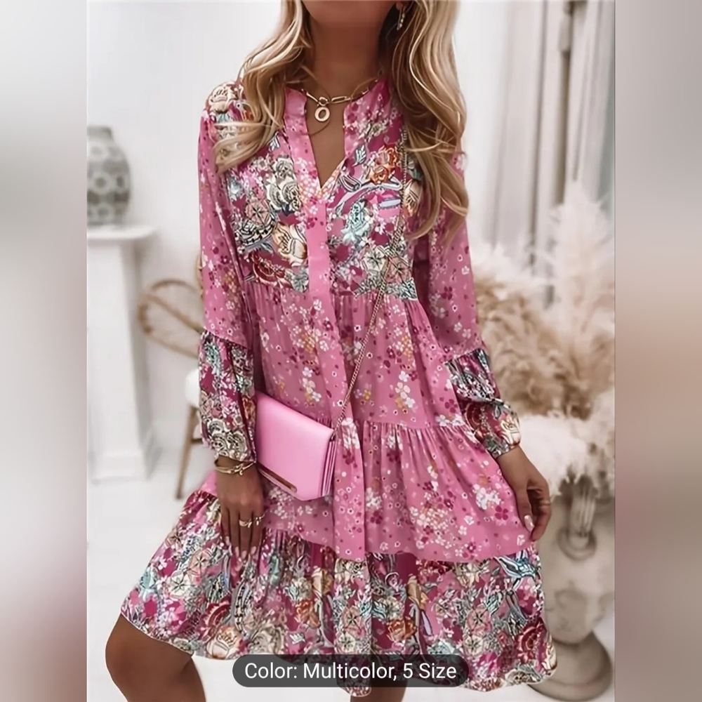 Boho Floral Ruffle Hem Dress XL
